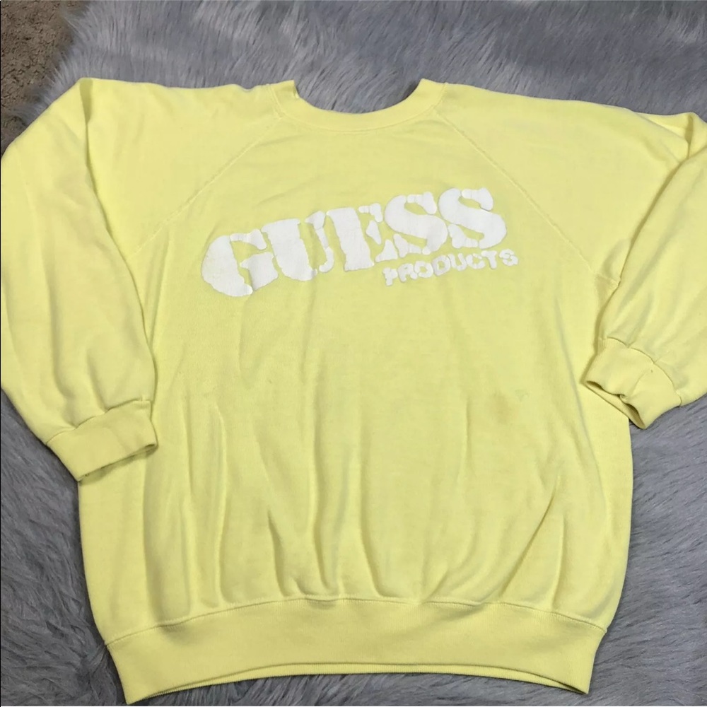 Vintage Yellow Guess Products Crew Neck Sweater